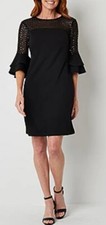 R&K Black 3/4-Bell-Sleeve Sequins Keyhole Back Shift Dress 4 NWT