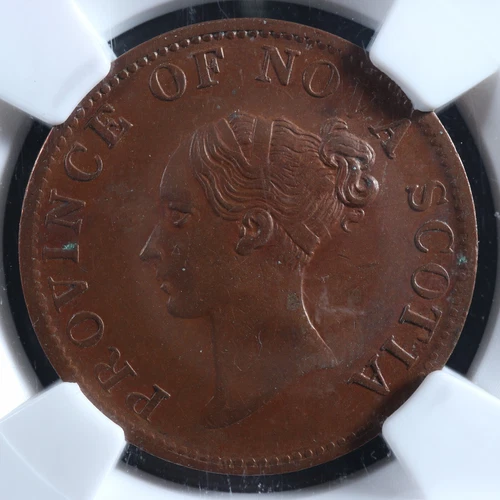 NS-1E2 NGC AU-53 Halfpenny token 1840 Nova Scotia Canada Thistle Breton 874