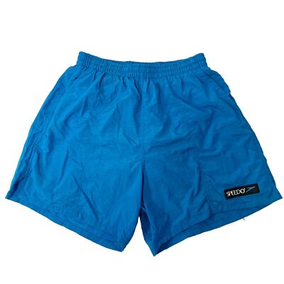 Vtg 90’s Speedo Men's Blue SHINY Nylon Swim Trunks SURFER BEACH Surf Shorts  M