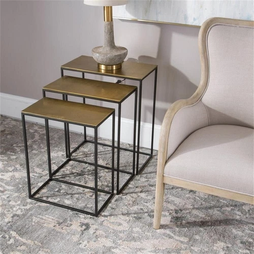 Uttermost Coreene Aluminum and Iron Nesting Tables in Antique Gold (Set of 3) - Picture 2 of 6