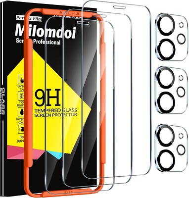 Milomdoi 3 Pack Screen Protector for Apple iPhone 12 with 3 Pack Tempered Glass