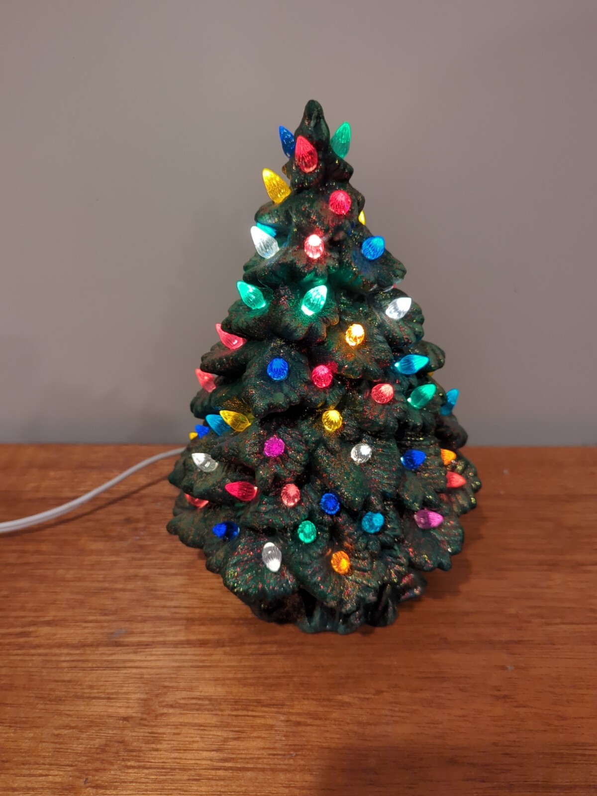 Read Vintage Green Ceramic Light Up Christmas Tree Tabletop 8 Inches