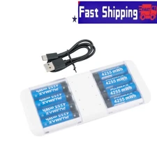 PUJIMAX 4255mWh 8-Pack Rechargeable Lithium AA Batteries with Fast Charger 1.5V