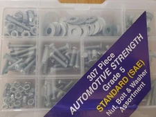 307 pcs Automotive Strength Standard SAE Nut, Bolt, Washer Assortment