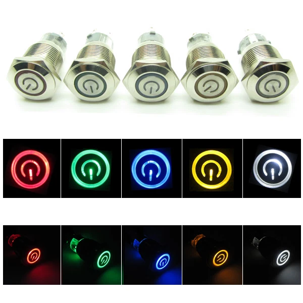 Power Starter Push Button Switch LED Indicator Light Symbol 16mm 12V 24V 220V