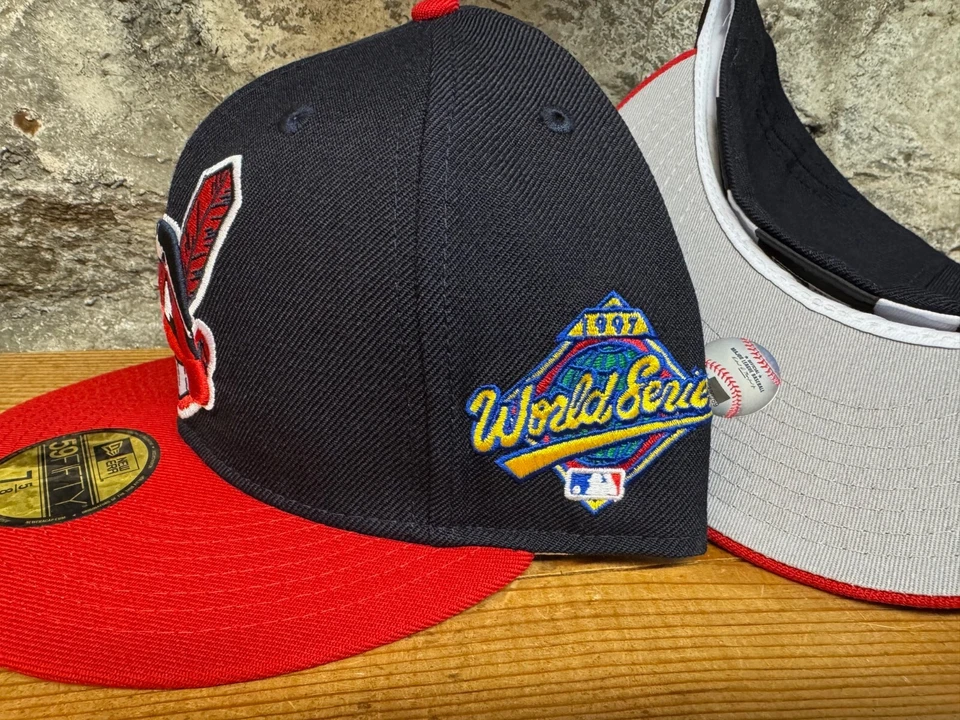 Cleveland Indians Wahoo New Era Fitted Club 59Fifty Two Tone NAVY RED BRIM RARE - Image 2 of 4