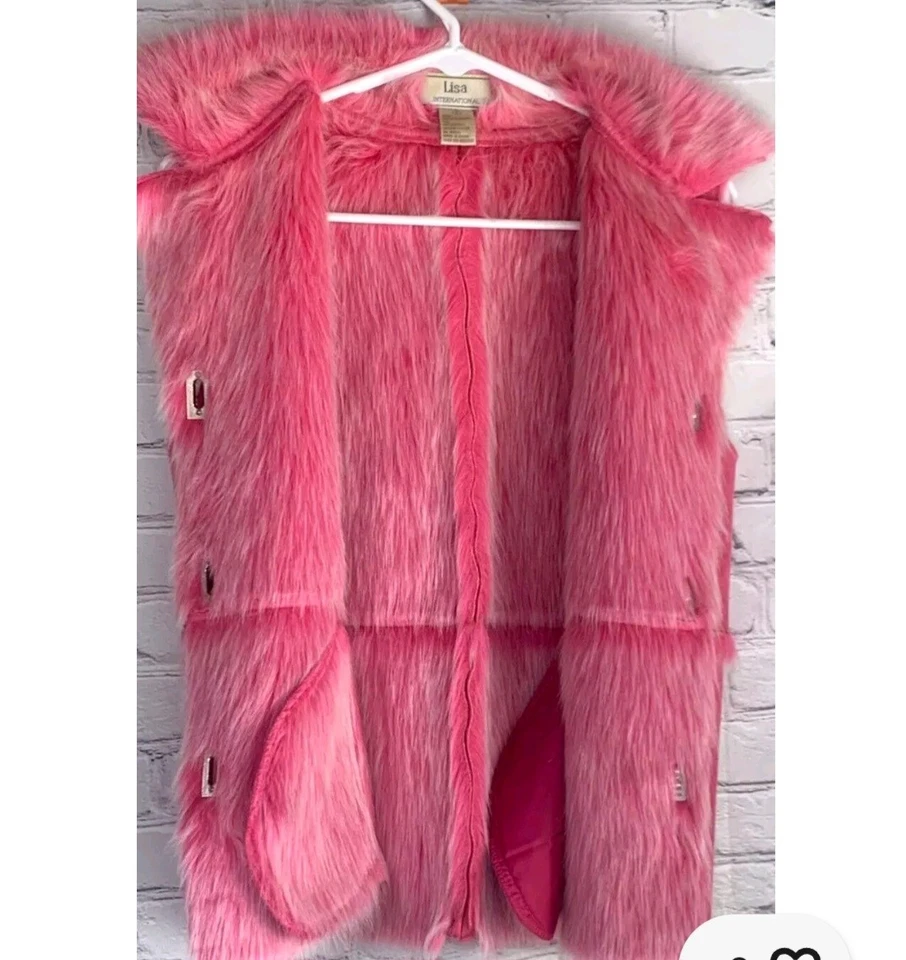 Chaleco Lisa International Rosa Imitación Gamuza Forrado Piel Plata Botones Giratorios Pequeño Usado en Excelente Condición Foto 3 de 4