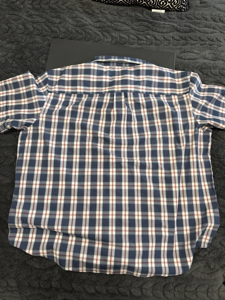 Arrow Mens Shirt 3XL Short Sleeve 2 tone Blue Plaid Collar Button Up Pocket XXXL - Image 2 of 4