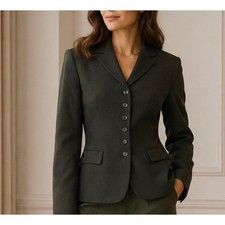 Lauren Ralph Lauren Sz 6 Fitted Wool Blazer Olive Army Green Tailored Jacket