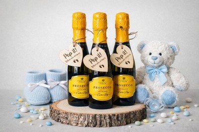 Pop It Baby Shower Bottle Tag - Personalised Wooden Heart Bottle Tag