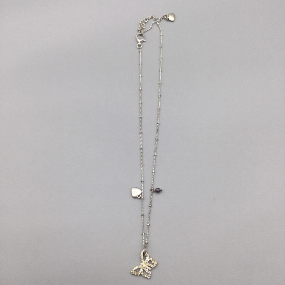 Fossil Butterfly Necklace Silver Tone Boxed Pendant Heart Charm Crystal Gift - Image 4 of 4