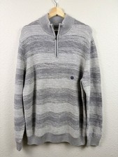 Chaps Men  s XL Quarter 1/4 Zip Striped Gray Sweater Marled Cotton Knit NWT