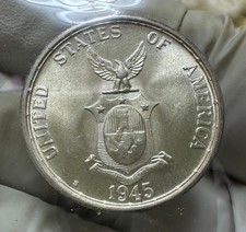 1945s US-Philippines Silver Coin 50 centavos UNC/BU - lot#7