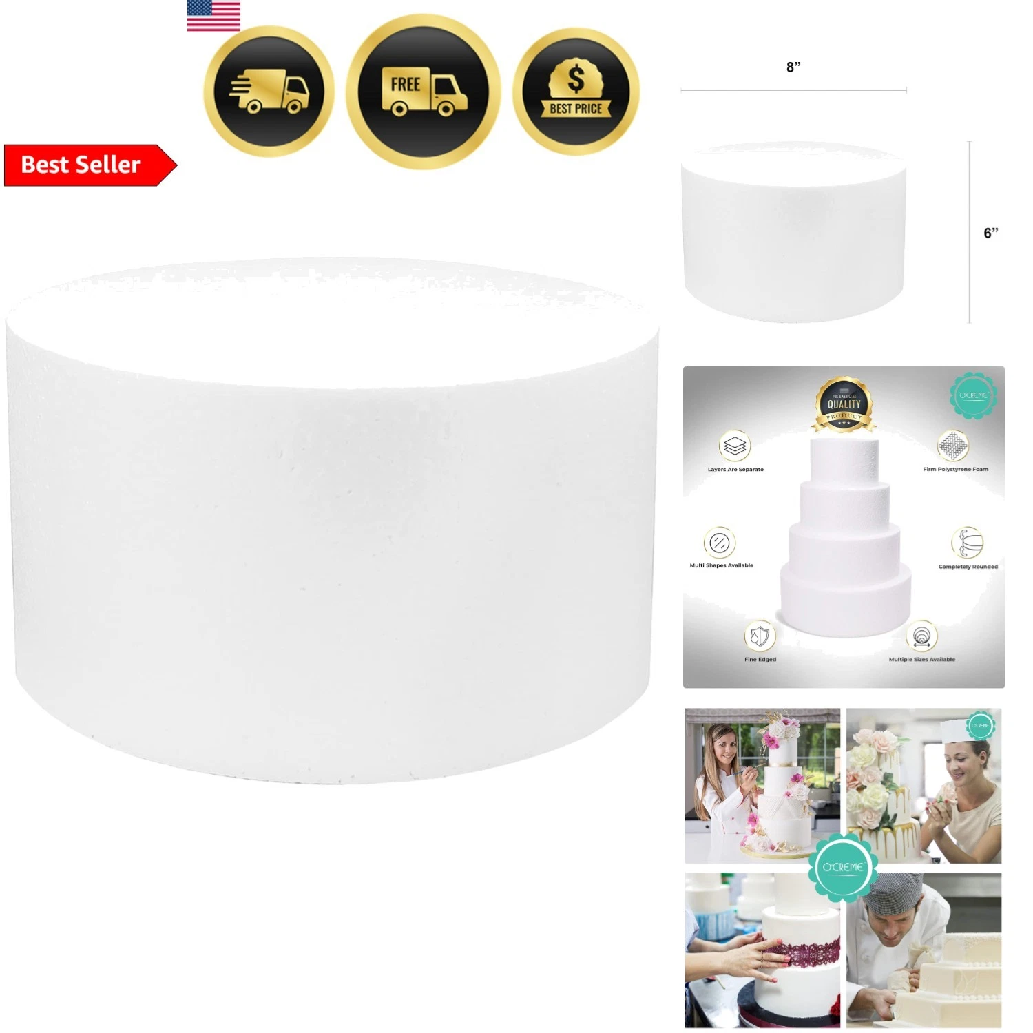 Polystyrene Dummy Cake Decorating Display for Baked Goods Bakery Supplies Rou...