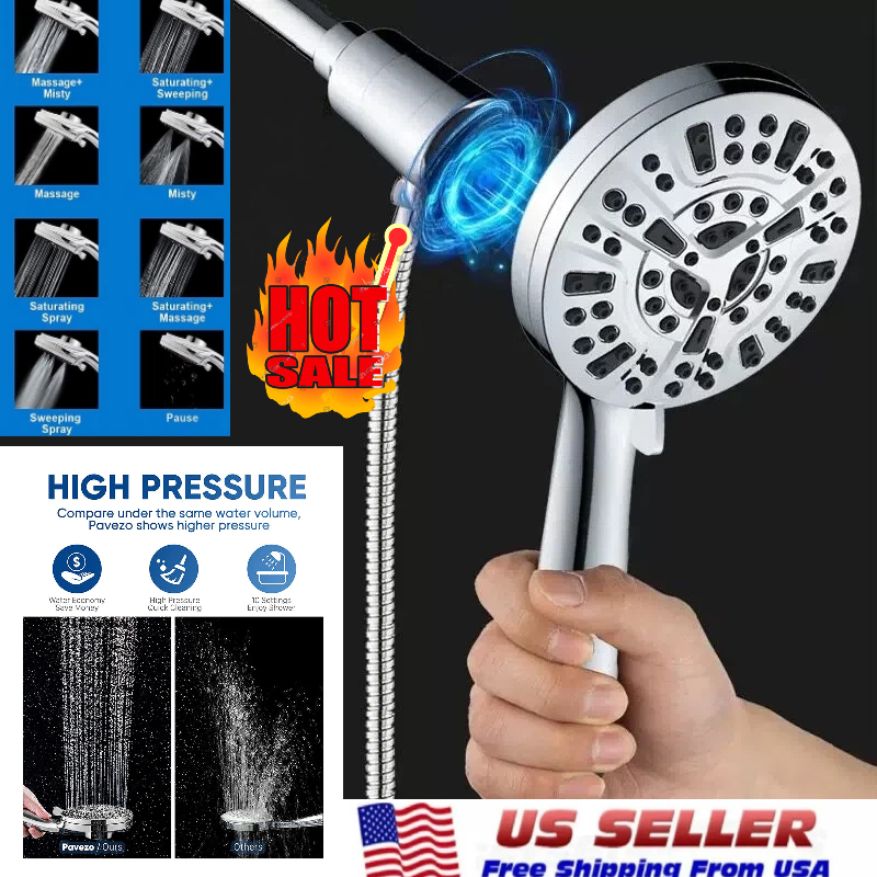 High Pressure Shower Head with Handheld 10 Spray Modes Magnetic Shower Head US⭐