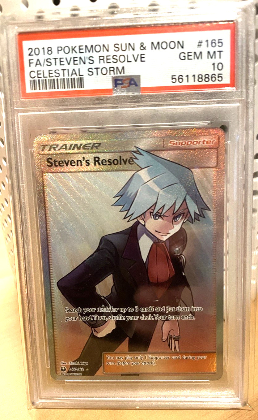 Pokemon 2018 Sun & Moon Steven's Resolve Full Art Celestial Storm 165/168 PSA 10