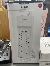 CyberPower Surge Protector White 10 Outlet 1 USB-A 1 USB-C Port 3600 J 4' Cord