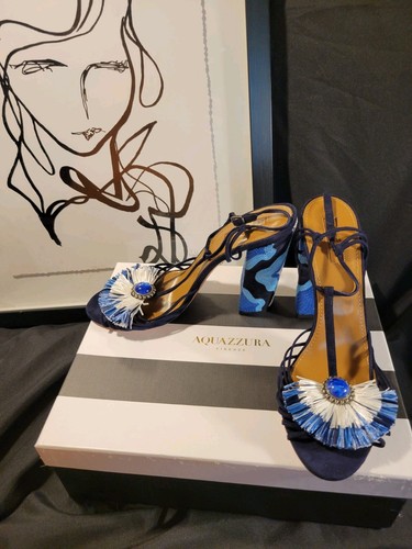 Aquazzura Samba Sandals-105, Blue Suede