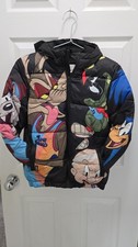 Space Jam Tune Squad Kids Puffer Jacket Hooded Looney Tunes Full Zip Size 10 12