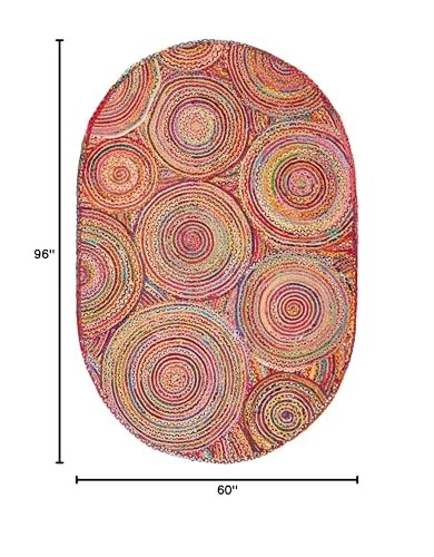  Cape Cod Collection Area Rug - 5' x 8' Oval, Red & Multi, Handmade Boho  - Image 3 of 4