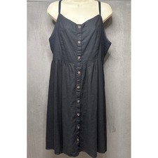 Old Navy Cami Dress Women XXL Black Button Front Smocked Back Linen Blend A-Line