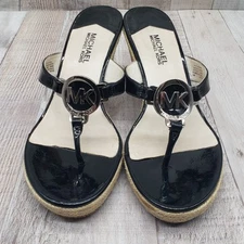 Michael Kors Palm Beach Thong Wedge Espadrille Sandel Black Size 10M