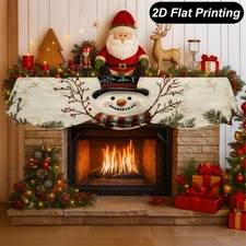 Christmas Fireplace Mantel Scarf Snowman Design 2D Flat Holiday Home Decoration