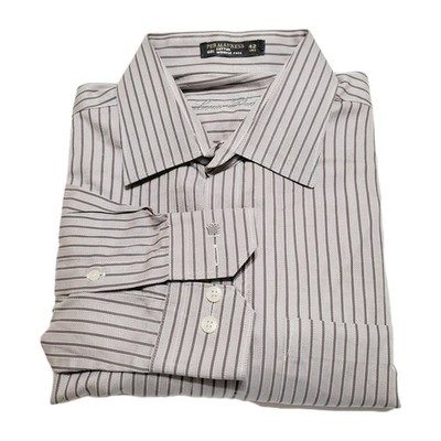 Louis Philippe Gray Stripe Pattern Men's Dress Shirt Convertible Cuff