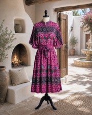 Vintage Carole Little St Tropez 100 Silk Abstract Resort 80s Belted Shirt Dress