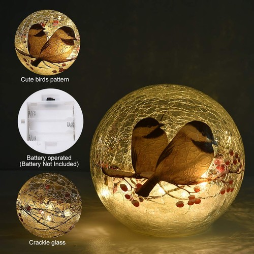 Glass Ball Light Birds Pattern Crackle Warm White Night Lamp for Bedroom Livi... - Picture 7 of 8