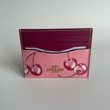 Coach Slim ID Card Case Flower Pink Cherry Print Leather CR840 New