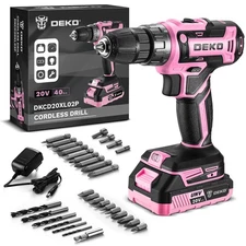DEKO PRO Pink Cordless Drill Set 20V Power Tool for Women - Lightweight & Rechar