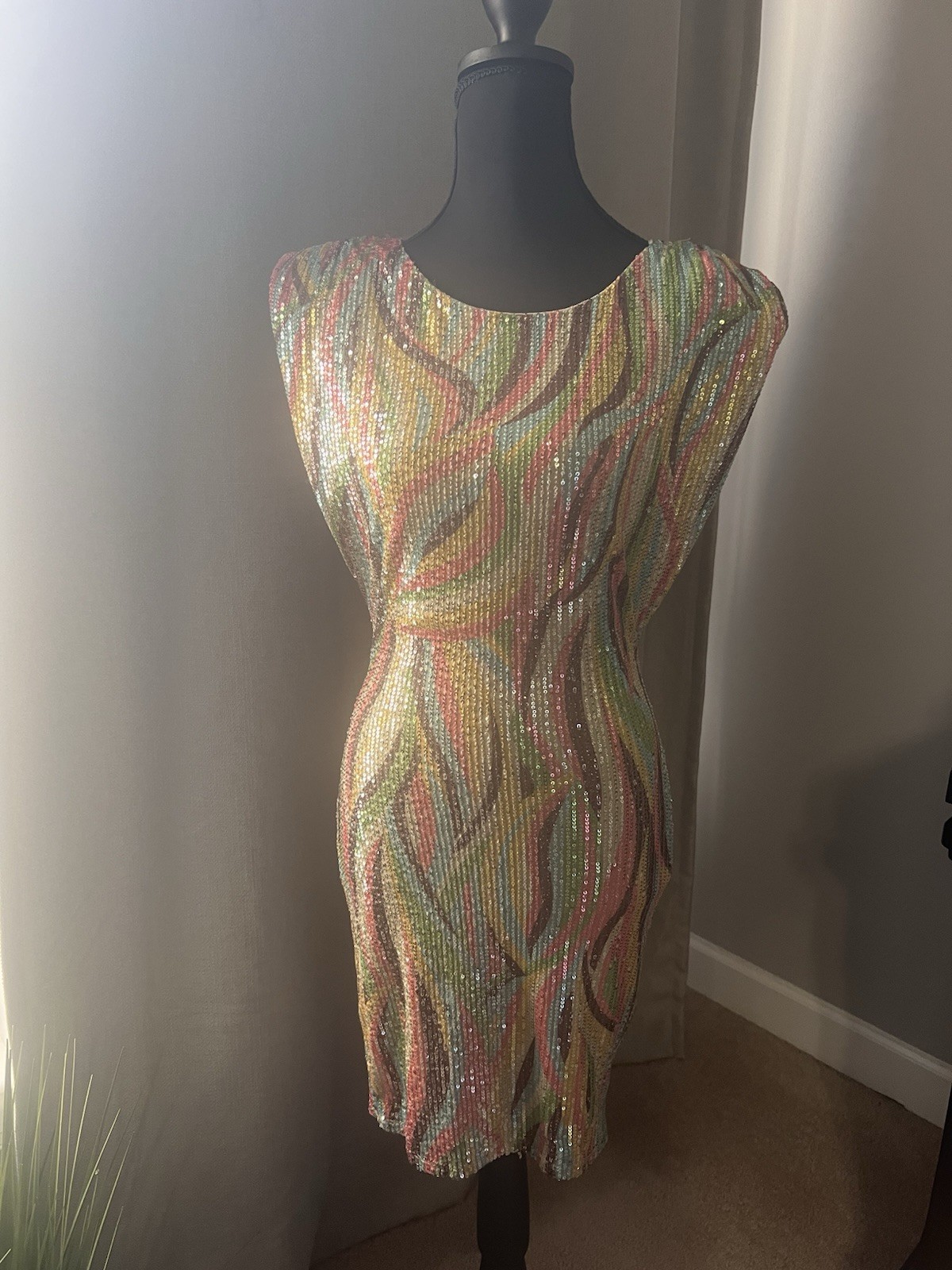 Multicolor Sequin Abstract Pattern Mini Dress Sle… - image 1