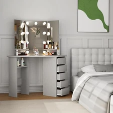 Makeup Vanity Desk Set with 10 LED Lighted &Drawers Dressing Table White Gift💖