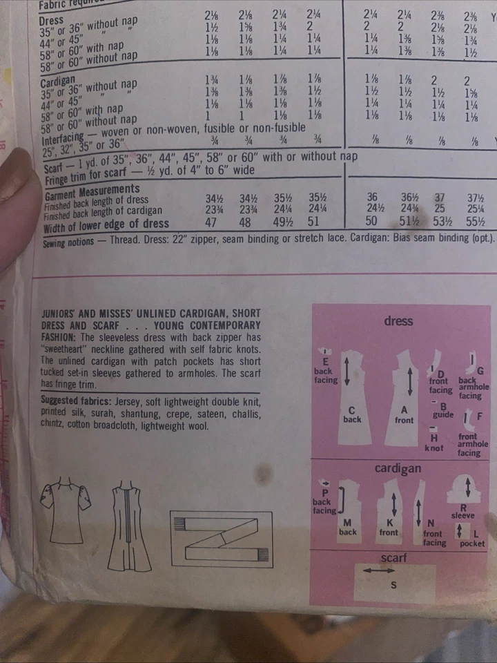 Vintage Simplicity 6842 Misses Cardigan, Dress & Scarf Pattern Size 10 Bust 32.5 - Image 3 of 3