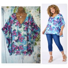 Roman Floral Tropical Kimono Blouse Size 18 Chiffon Layer Summer Holiday Top