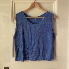 Blue Batik Butterfly Cropped Tank Top Rayon Medium Vintage 80s 90s