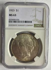 1923 $1 Peace Dollar Philadelphia Mint NGC Graded MS63 90% Silver