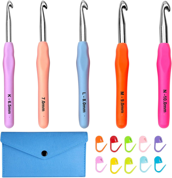 Groß HäKelnadel Set 5 StüCk HäKelnadeln,HäKelset FüR AnfäNger Erwachsene,6,5 Mm-image