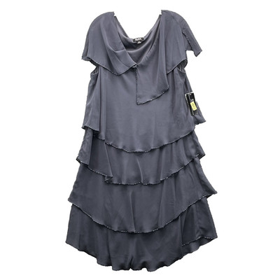 SLNY Ruffle Dress Women's 14 Gray Layered Holiday Party Cocktail 90's Y2k Dinner