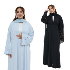 Dubai Women Long Dress Cardigan Abaya Muslim Open Kaftan Embroidery Gown Ramadan