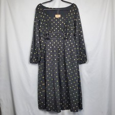 NWT Bloom Chic Long Black Gold Polka Dot Dress Boho Casual Chic Party Sz US 12