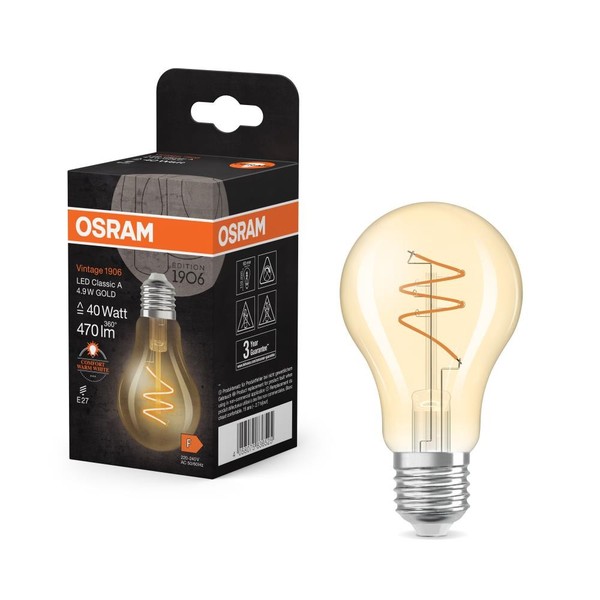 Osram Led E27 Vintage GlüHbirne Gold Spiral 4,9W Wie 40W WarmweißEs Licht-image