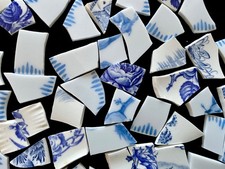 Broken China Mosaic Tiles Blue  White Mix 85 Pieces Set Q