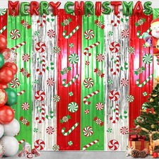 Christmas Party Decorations Candy Cane Foil 3.3 x 6.6 ft, Red Silver Green