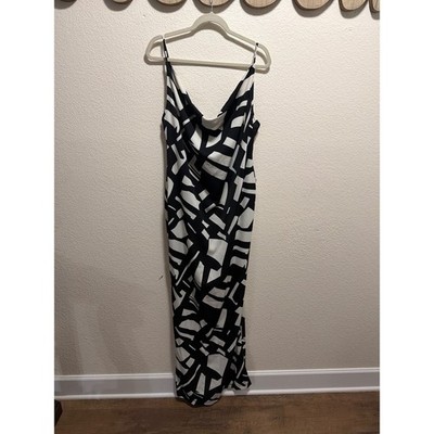 PrettyLittleThing Black and white Mid-split dress size 12