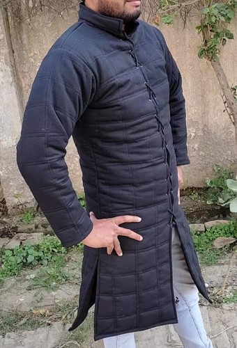 Medieval Thick Cotton Padded Black Gambeson Long Sleeve Aketon Jacket Gambeson - Picture 5 of 6
