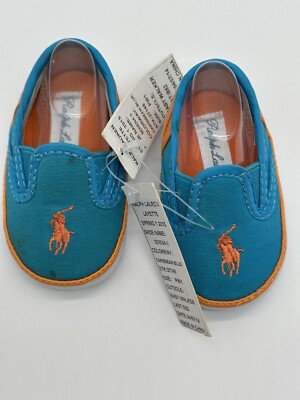 Teal Blue Orange Ralph Lauren POLO Baby Shoes