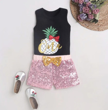 Girls Black Fruit Print T-Shirt and Shorts Set