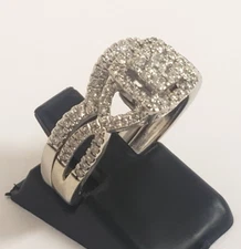 10K WHITE GOLD 1/2 CT TW DIAMOND HALO TWIST SHANK BRIDAL RING SET SIZE 7